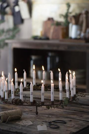 Adventskalender-Kerzen, weiß/grau/kurz/ø 1,3cm, 24 Stück