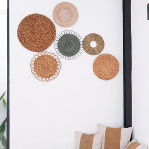 Tropisches Wanddekorationsset 6 gemischte Stücke PENIDA Boho Dekor handgewebt aus natürlichen Materialien