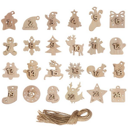 Adventskalender-Anhänger mit Zahlen, natur