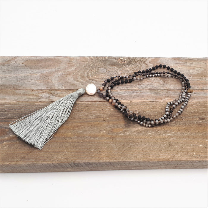 Kette Ethno, braun/schwarz/silber