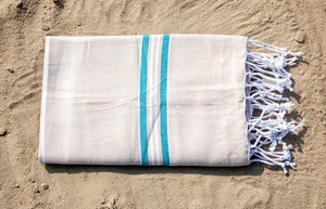 Strandtuch PARADISE 1m x 1,80m, beige mit türkis